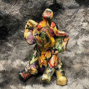 Elephant Ceramic Flowers and Plants Figurine 7" Colorful Decorative Art